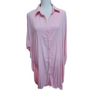 Ekouaer Pink Batwing Sleeve Oversized Blouse Button Front Size Large